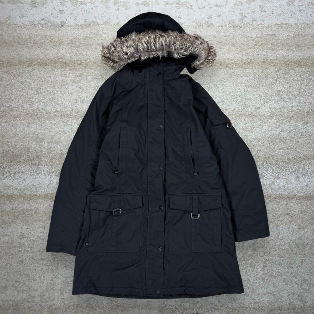 Vintage Y2K The North Face Puffer Ski Parka Jacket Womens M Black Nylon Full Zip - Picture 1 of 4